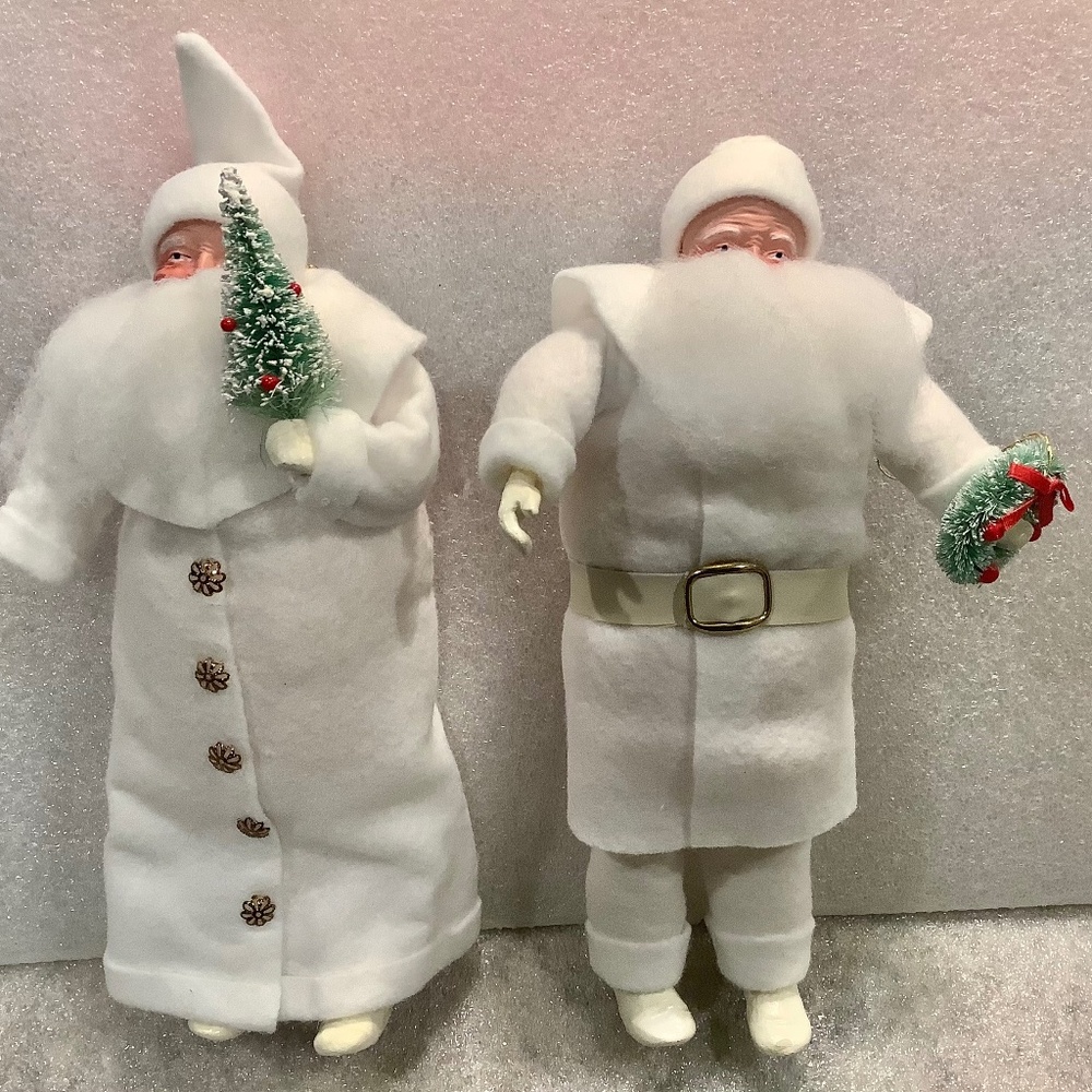 Santa Claus Ornament Soft White Coat Santa Big White Beard Set of 2